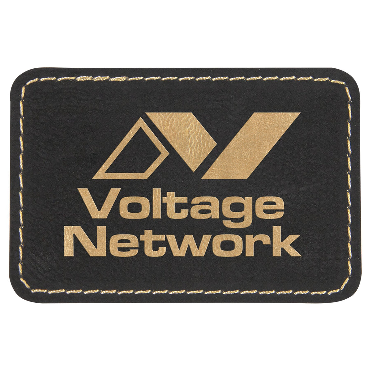 Engraved Rectangle Leatherette Patch with Adhesive - Black/Gold / 3 x 2 in
