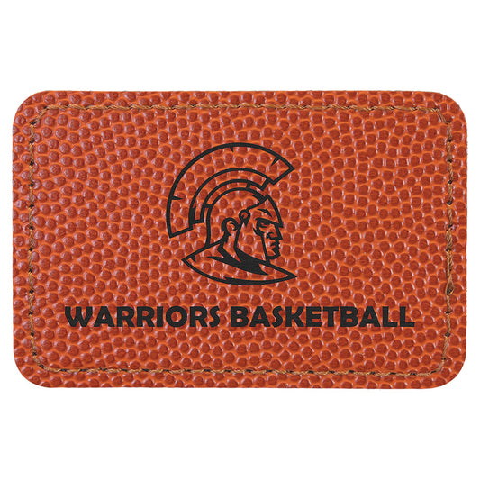 Engraved Basketball Rectangle Leatherette Patch with Adhesive - 3 x 2 in