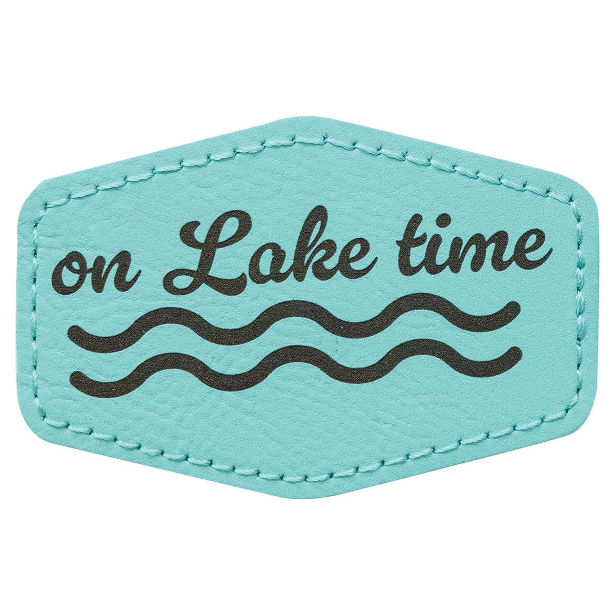 Engraved Hex Leatherette Patch with Adhesive - Teal / 3 x 2 in