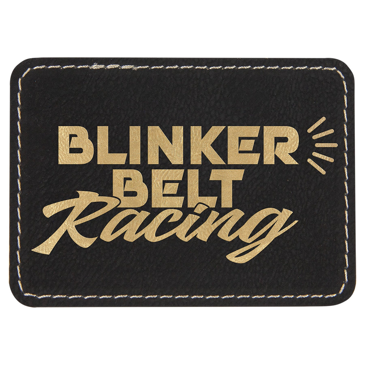 Engraved Rectangle Leatherette Patch with Adhesive - Black/Gold / 3 1/2 x 2 1/2 in