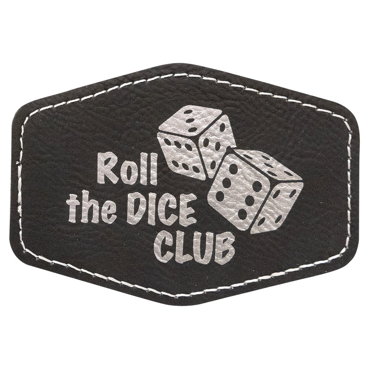 Engraved Hex Leatherette Patch with Adhesive - Black/Silver / 3 1/2 x 2 1/2 in