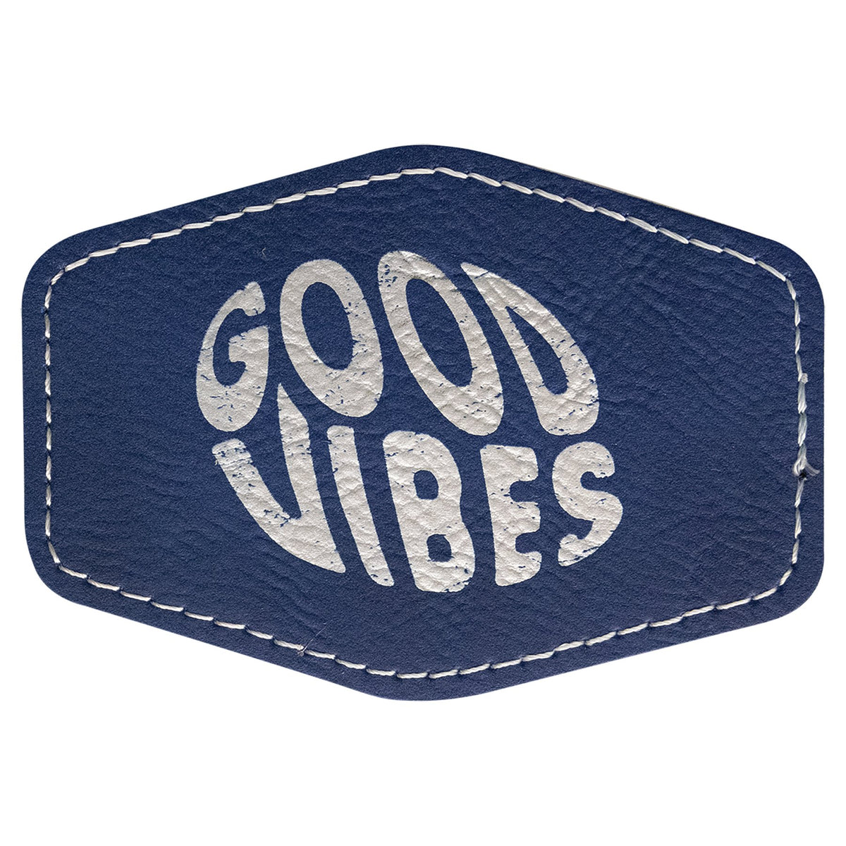 Engraved Hex Leatherette Patch with Adhesive - Blue/Silver / 3 1/2 x 2 1/2 in