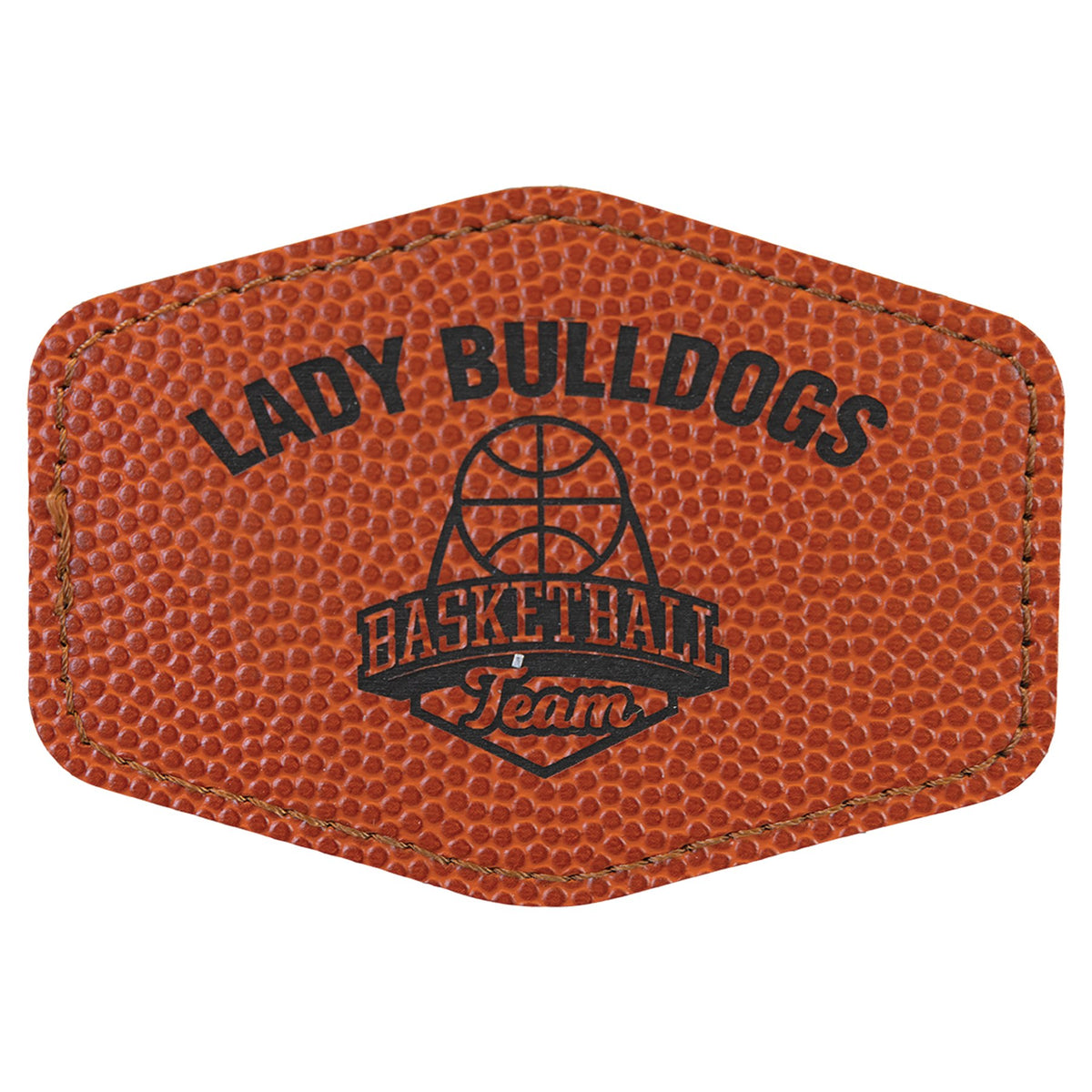 Engraved Basketball Hex Leatherette Patch with Adhesive - 3 1/2 x 2 1/2 in