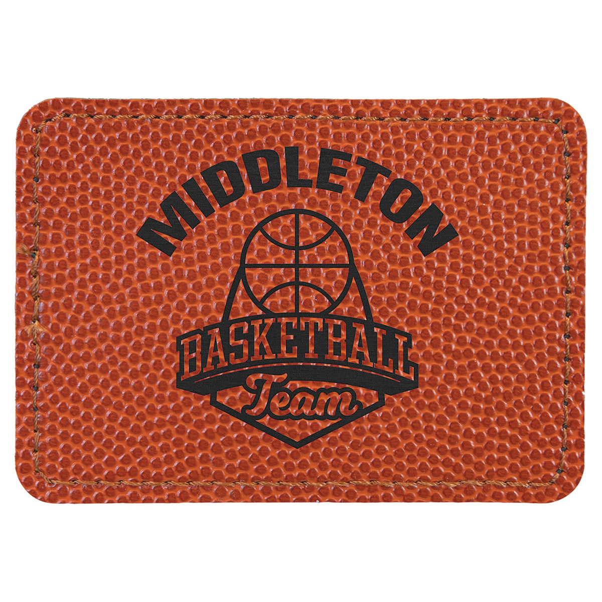 Engraved Basketball Rectangle Leatherette Patch with Kota Pro Adhesive - 3 1/2 x 2 1/2 in