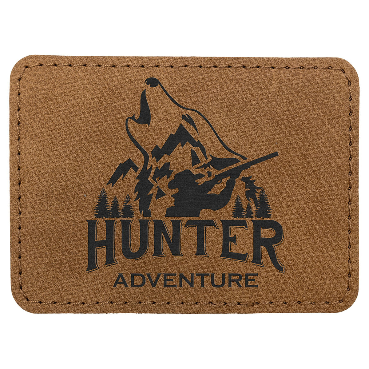 Engraved Creekside Rectangle Leatherette Patch with Kota Pro Adhesive - Medium Brown / 3 1/2 x 2 1/2 in