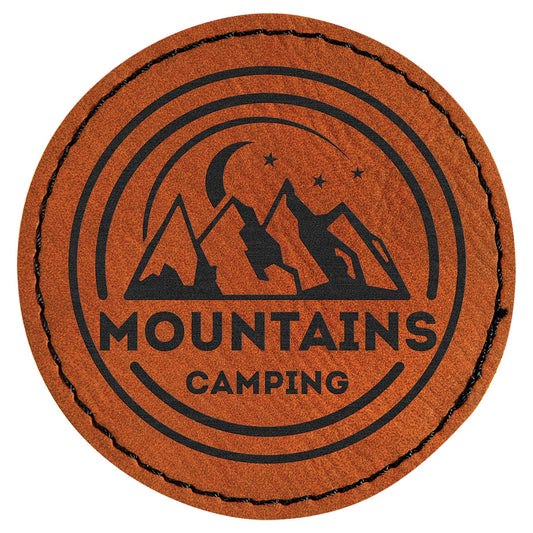 Engraved Round Leatherette Patch with Adhesive - Rawhide / 2 1/2 in dia.