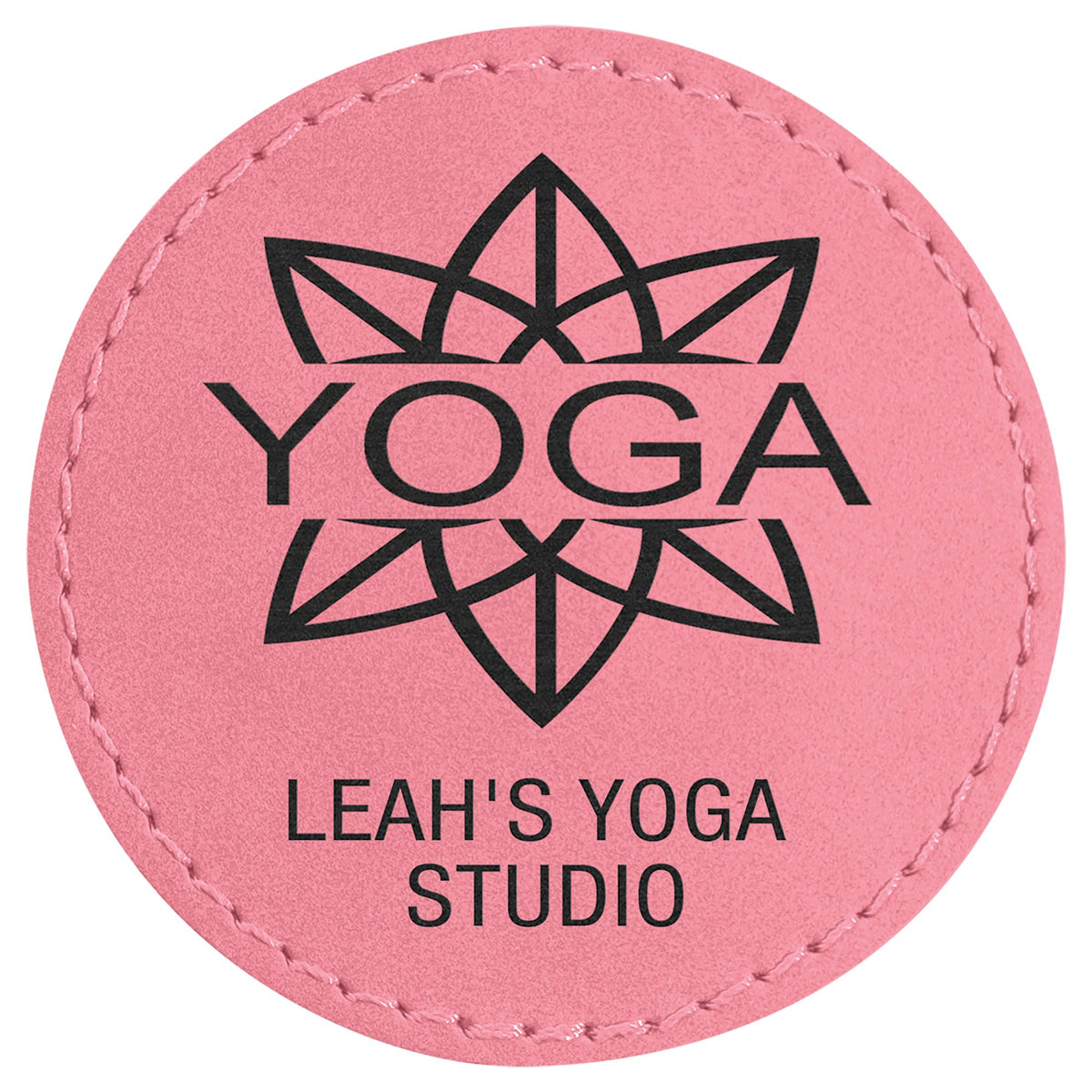 Engraved Round Leatherette Patch with Adhesive - Pink / 2 1/2 in dia.