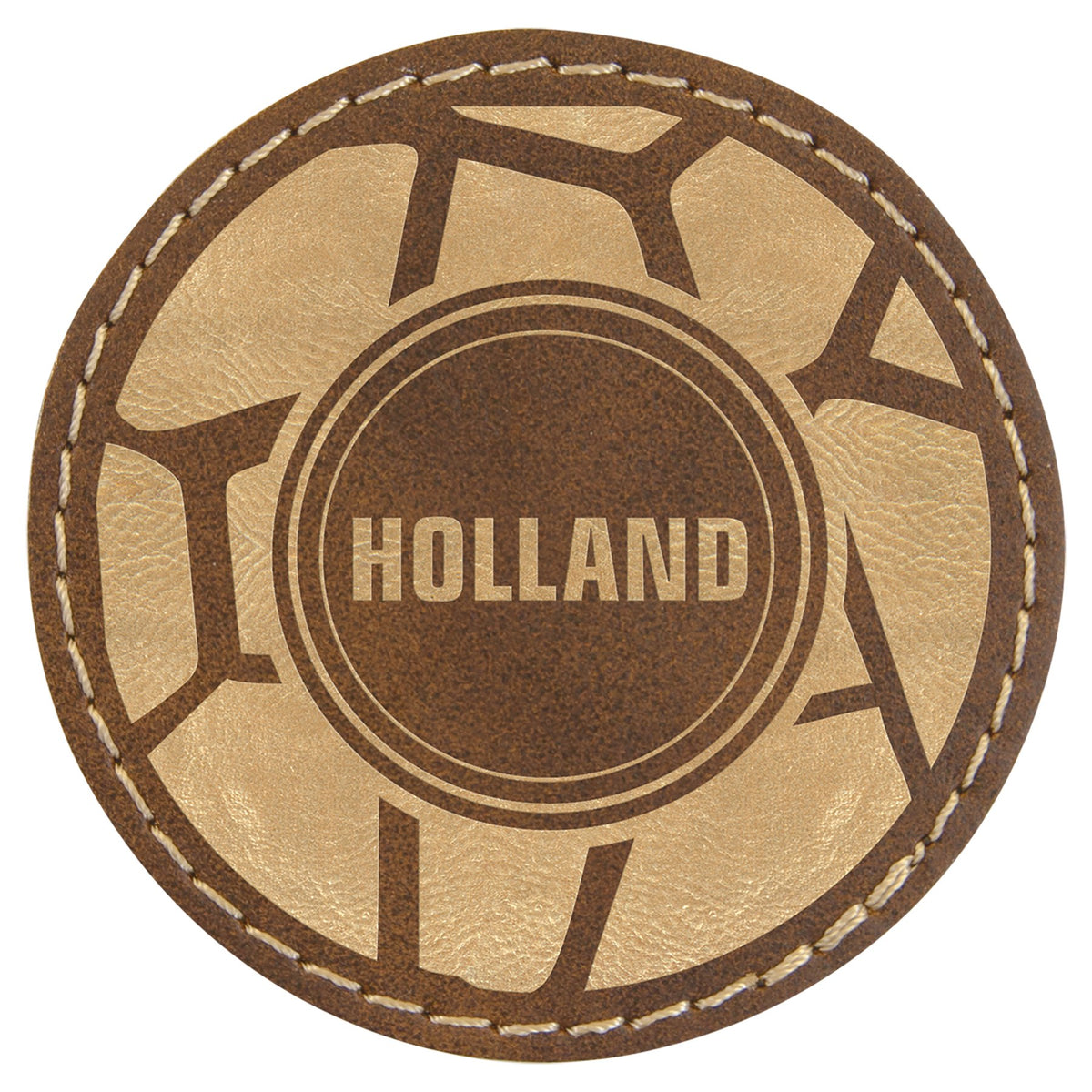 Engraved Round Leatherette Patch with Adhesive - Rustic/Gold / 2 1/2 in dia.