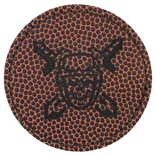 Engraved Football Round Leatherette Patch with Adhesive - 2 1/2 in dia.