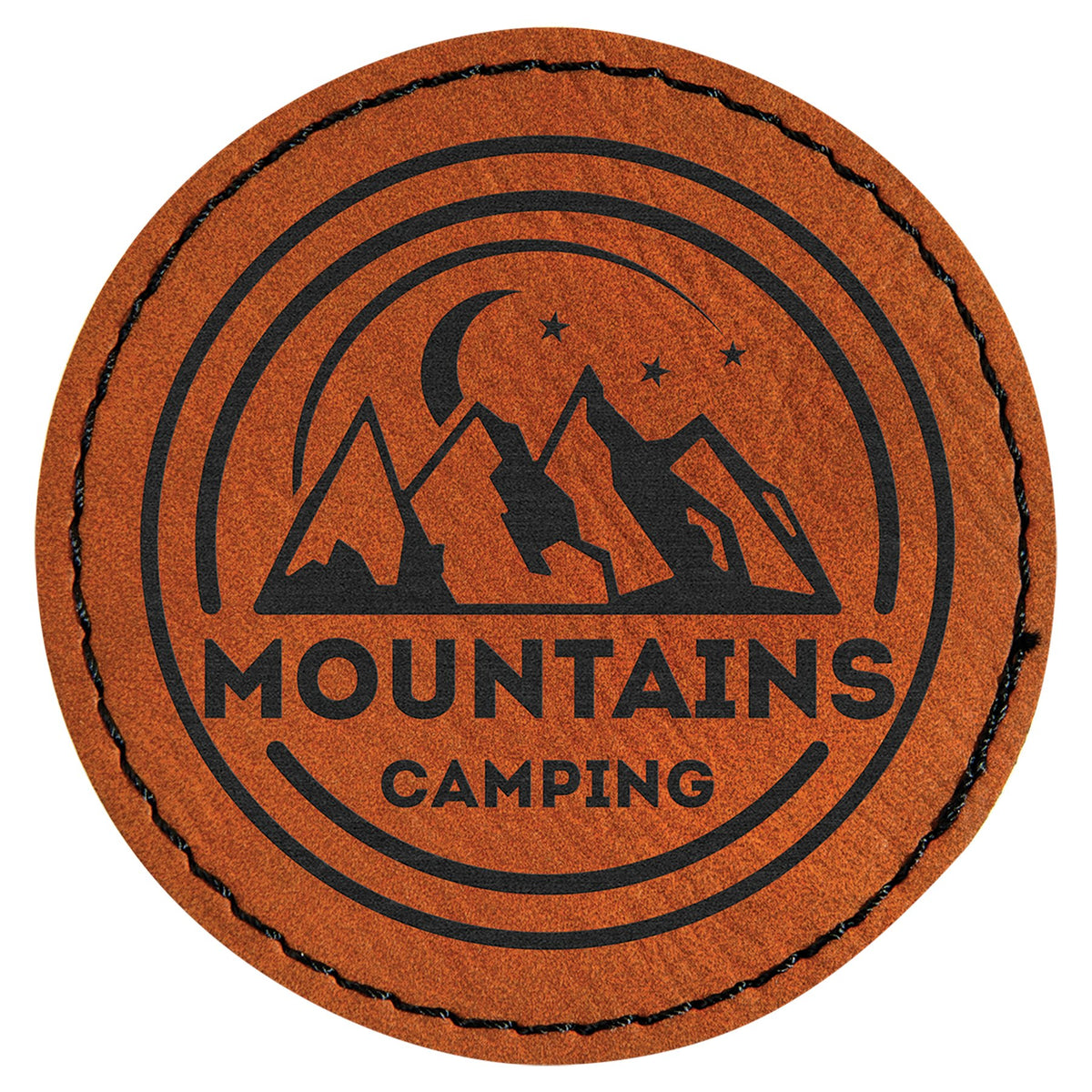 Engraved Round Leatherette Patch with Kota Pro Adhesive - Rawhide / 2 1/2 in dia.
