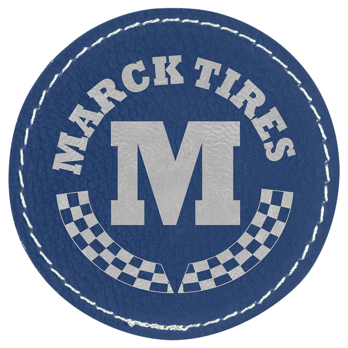 Engraved Round Leatherette Patch with Kota Pro Adhesive - Blue/Silver / 2 1/2 in dia.