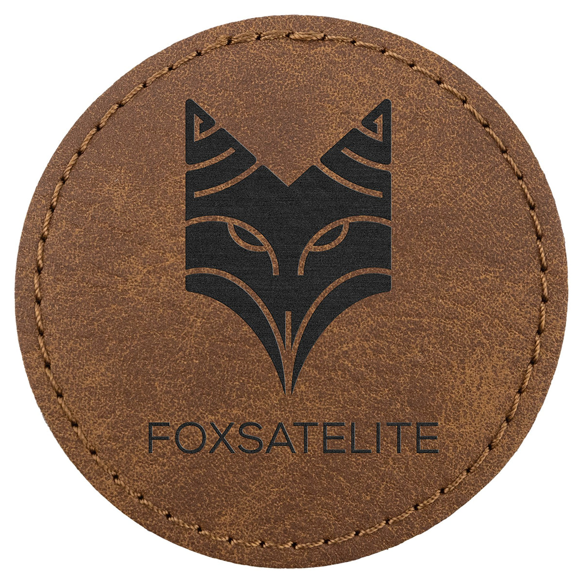 Engraved Creekside Round Leatherette Patch with Kota Pro Adhesive - Dark Brown / 2 1/2 in dia.