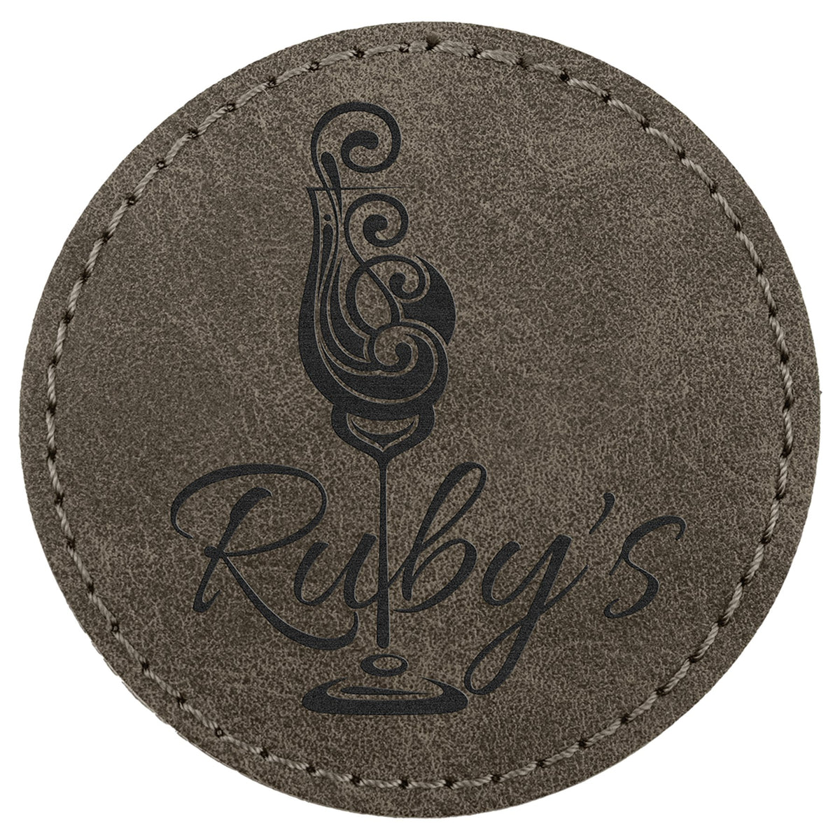 Engraved Creekside Round Leatherette Patch with Kota Pro Adhesive - Dark Gray / 2 1/2 in dia.