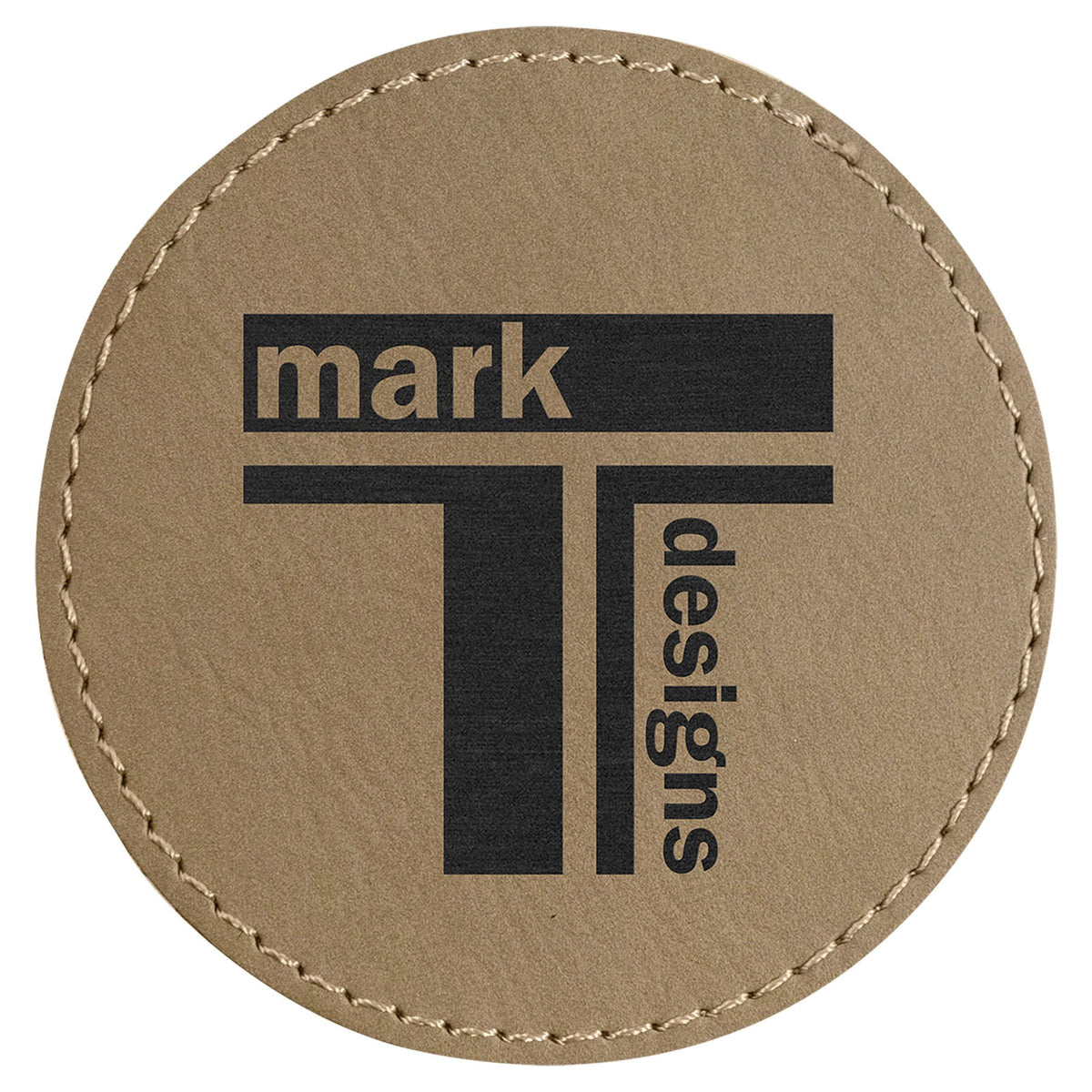 Engraved Round Leatherette Patch with Adhesive - Light Brown / 3 in dia.