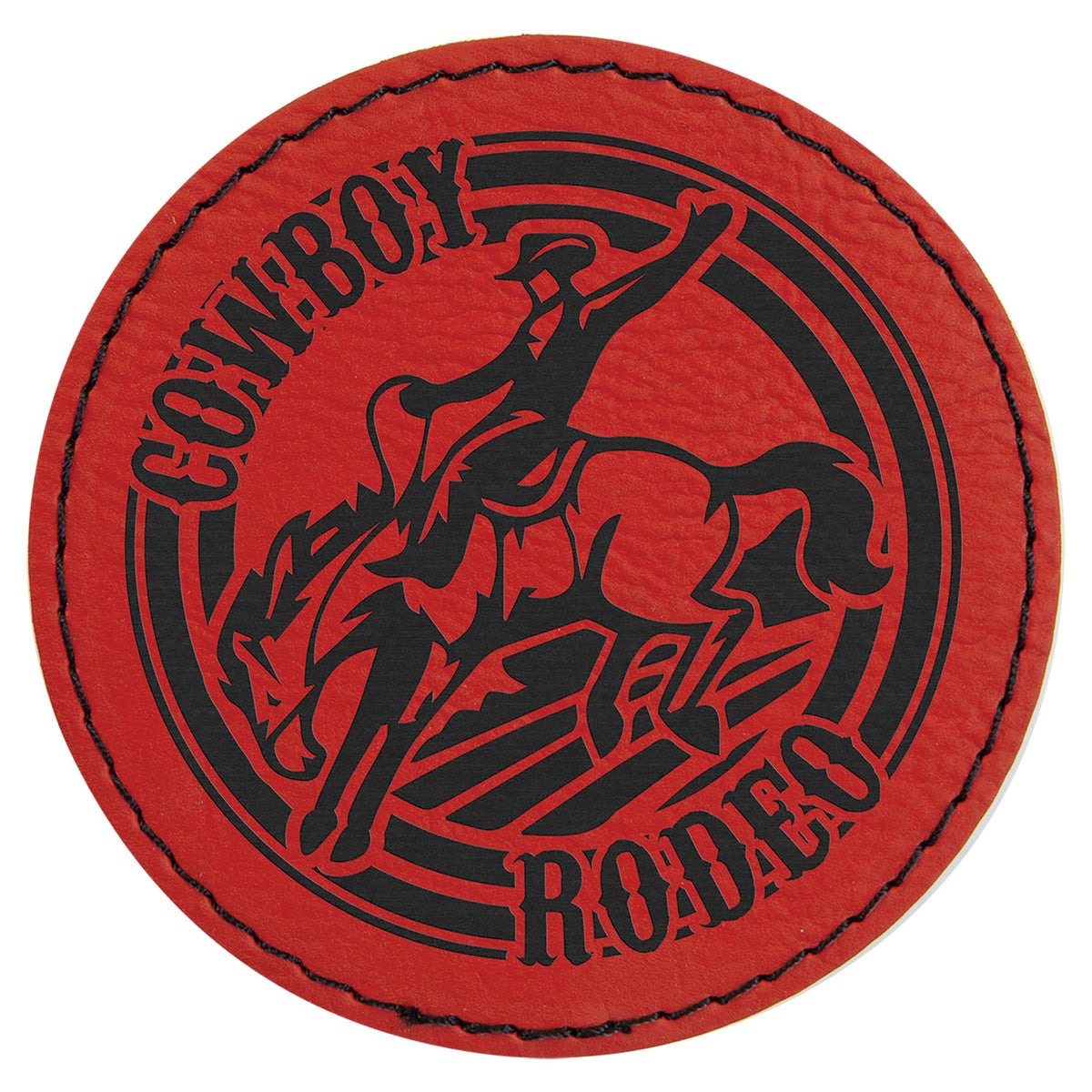 Engraved Round Leatherette Patch with Adhesive - Red / 3 in dia.