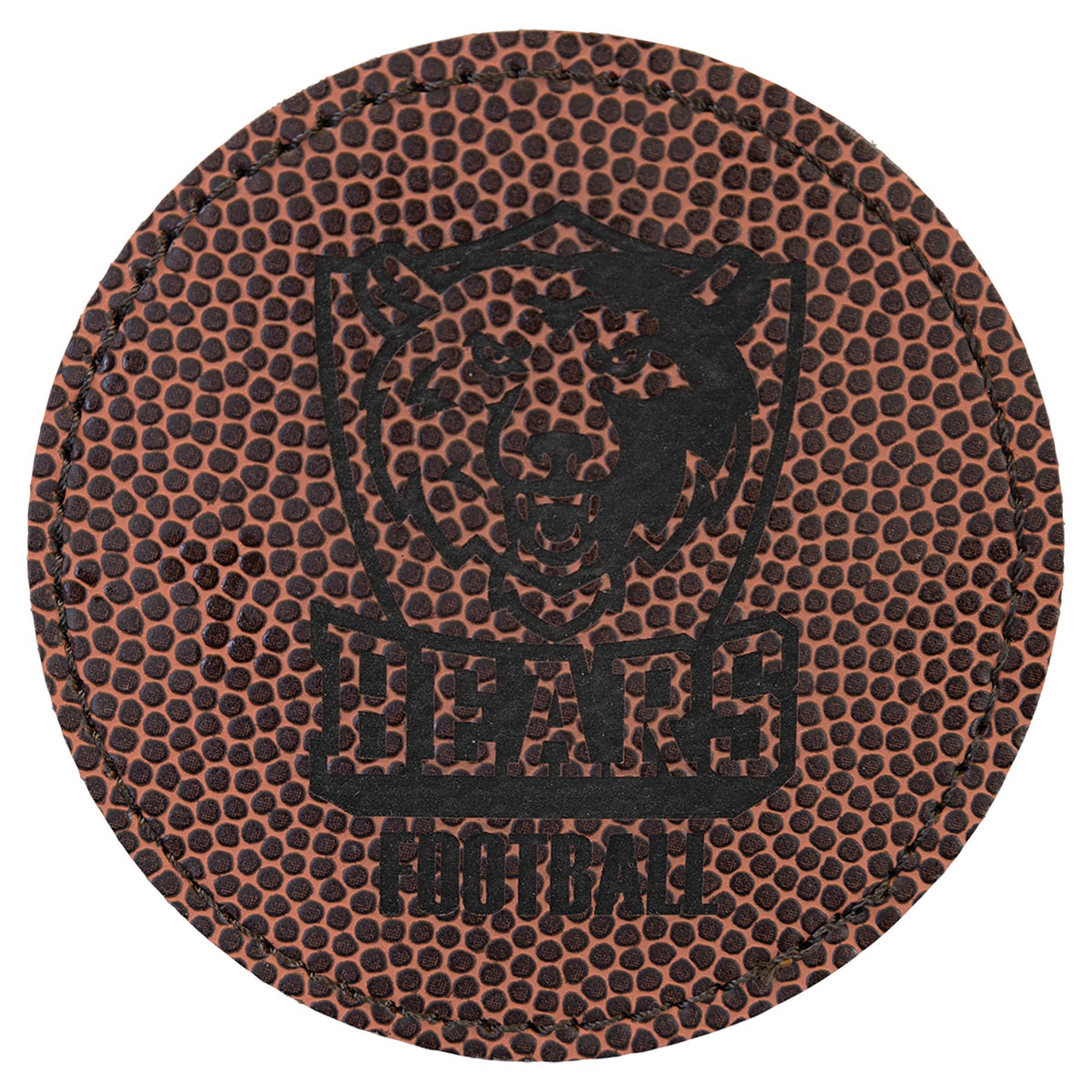 Engraved Football Round Leatherette Patch with Adhesive - 3 in dia.