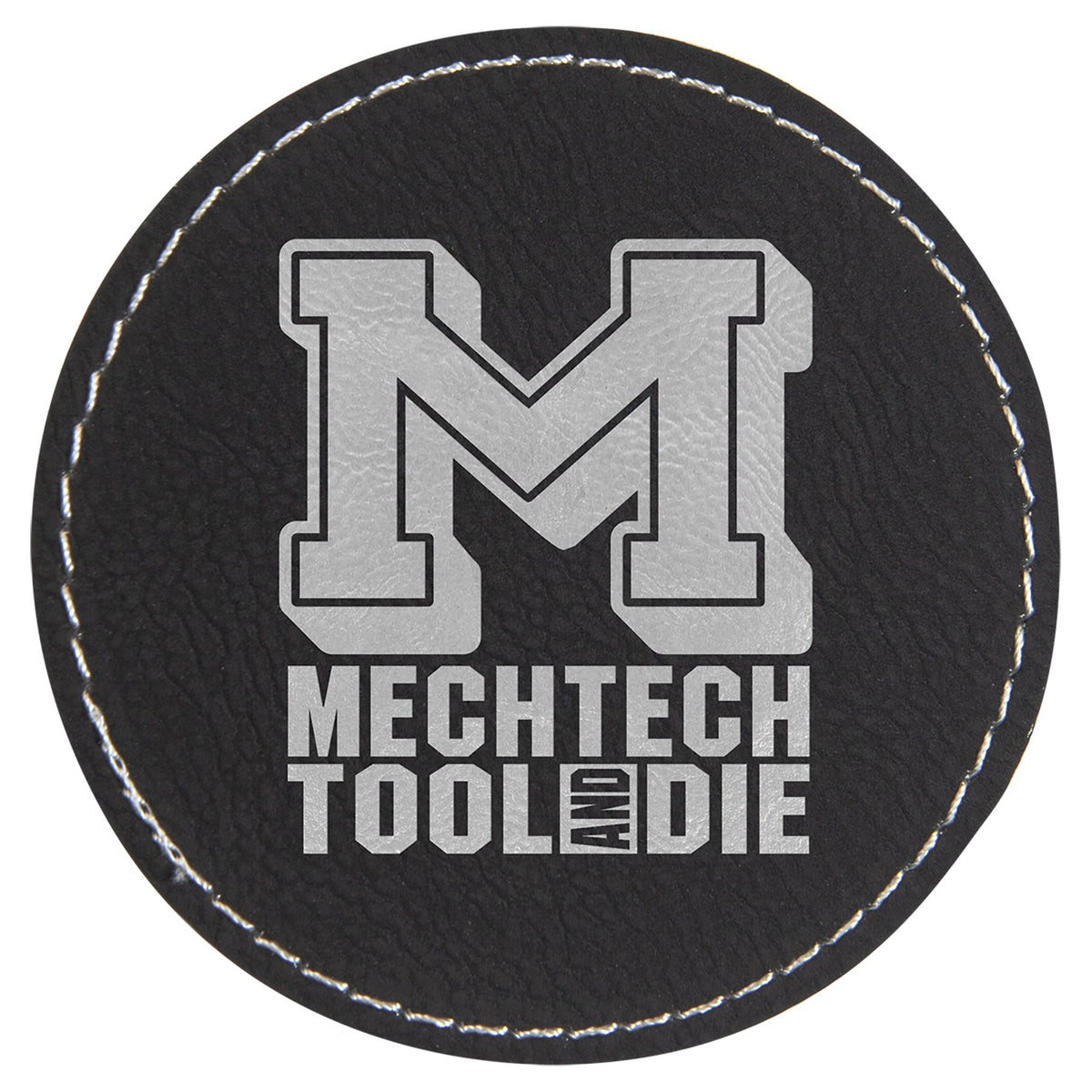 Engraved Round Leatherette Patch with Kota Pro Adhesive - Black/Silver / 3 in dia.