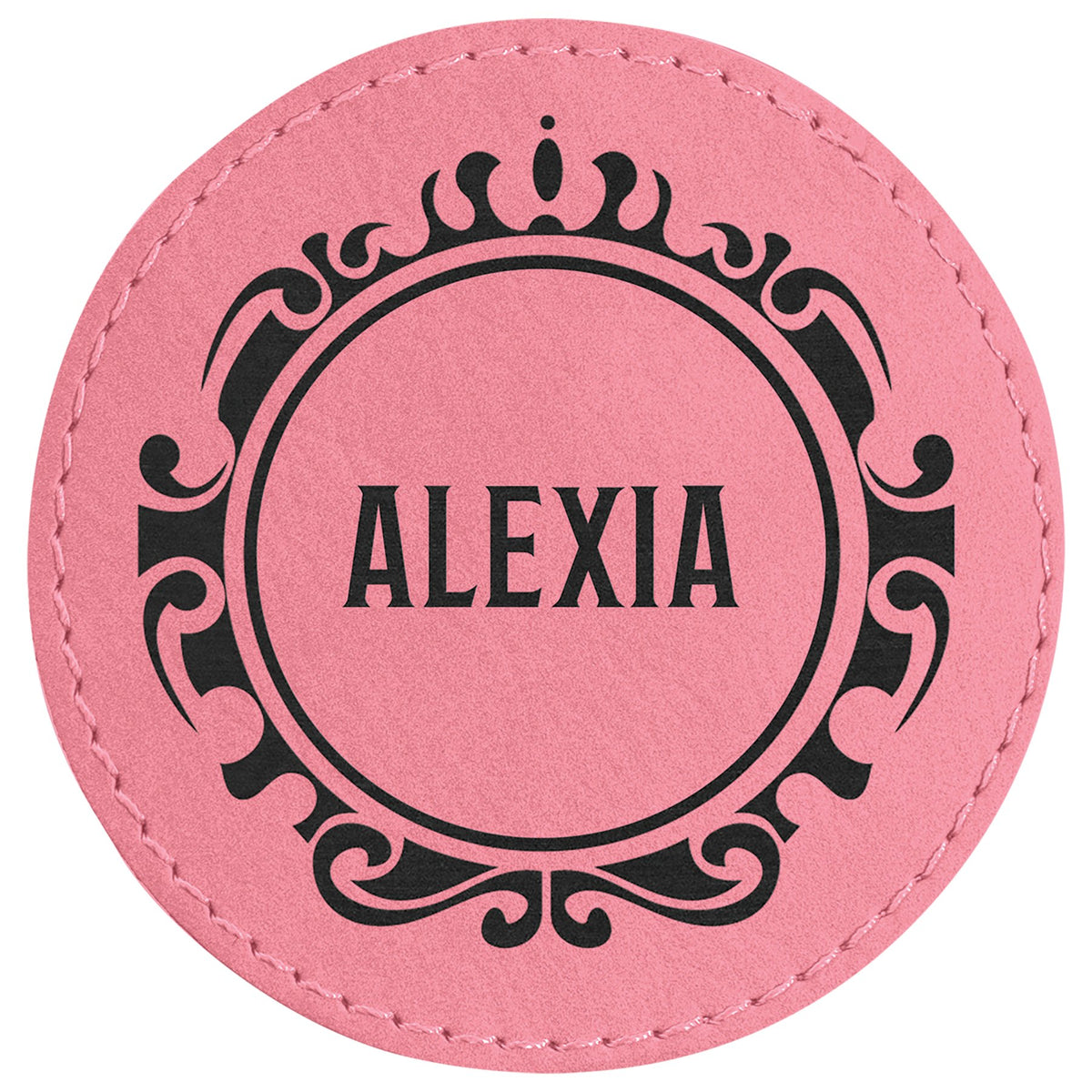 Engraved Round Leatherette Patch with Kota Pro Adhesive - Pink / 3 in dia.