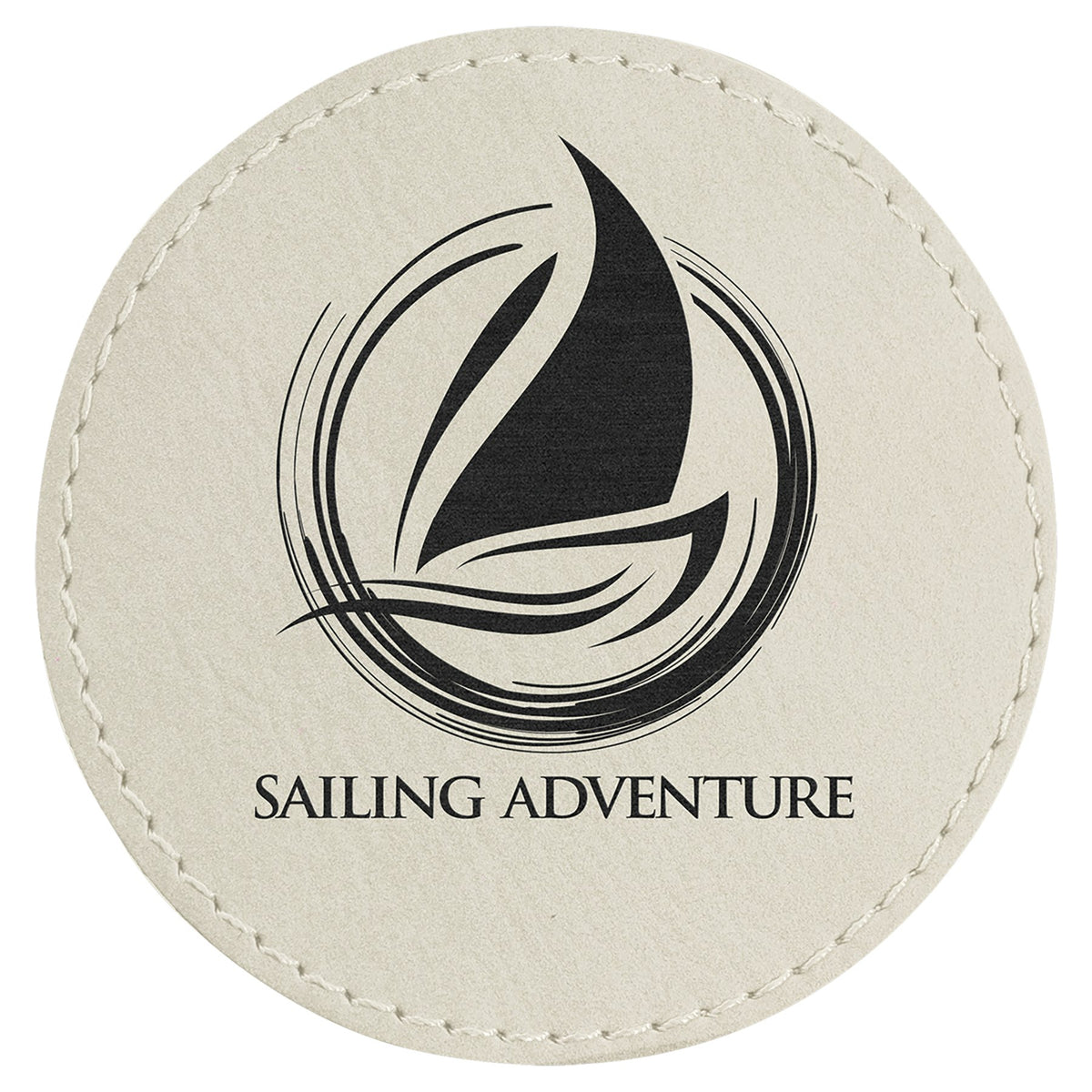Engraved Round Leatherette Patch with Kota Pro Adhesive - White / 3 in dia.