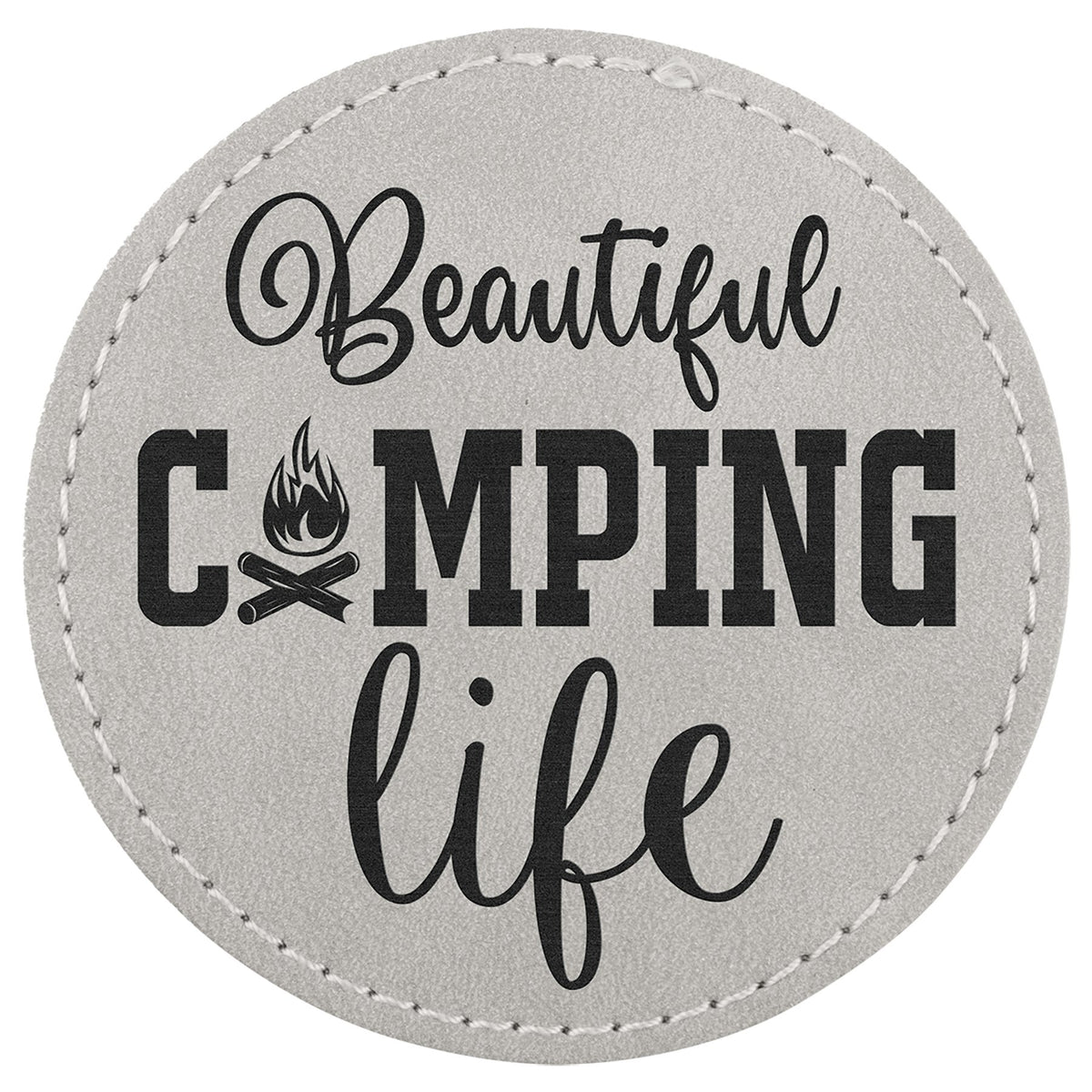 Engraved Creekside Round Leatherette Patch with Kota Pro Adhesive - Light Gray / 3 in dia.