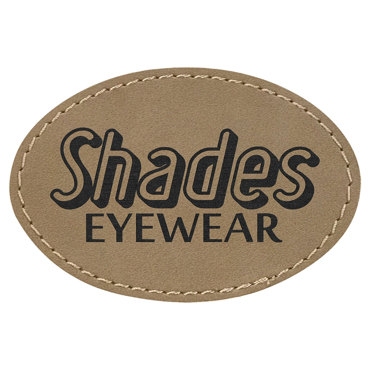 Engraved Oval Leatherette Patch with Adhesive - Light Brown / 3 x 2 in