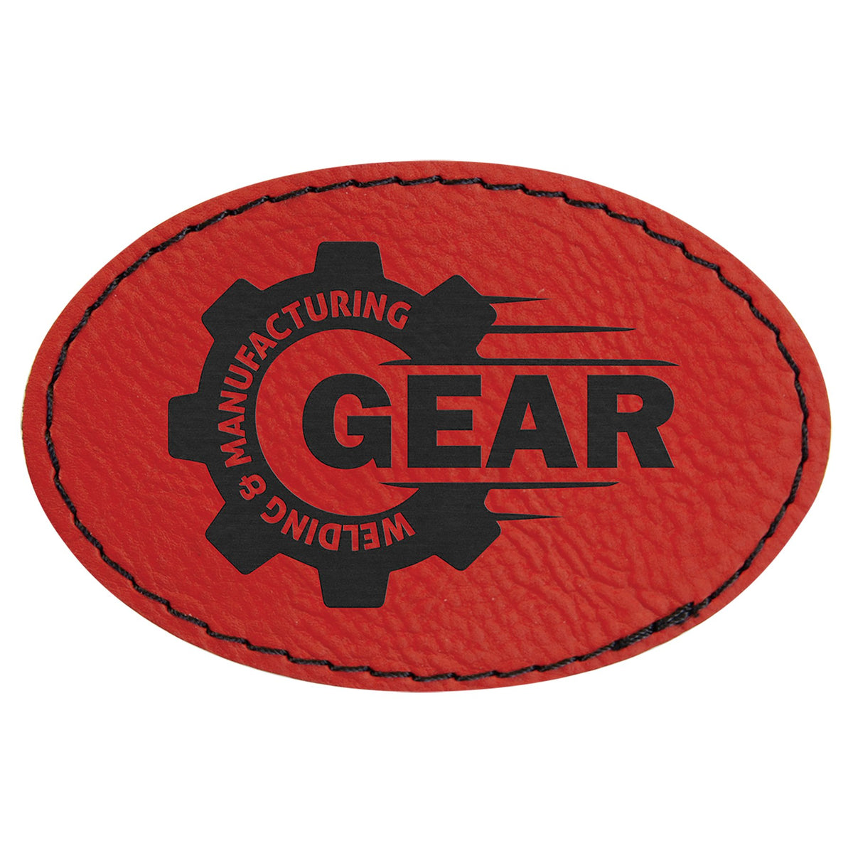 Engraved Oval Leatherette Patch with Adhesive - Red / 3 x 2 in