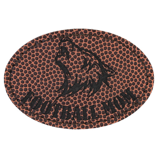 Engraved Football Oval Leatherette Patch with Adhesive - 3 x 2 in