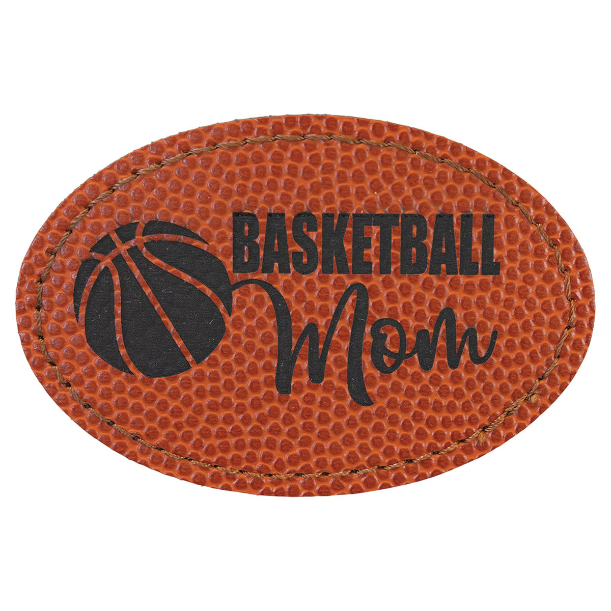 Engraved Basketball Oval Leatherette Patch with Adhesive - 3 x 2 in