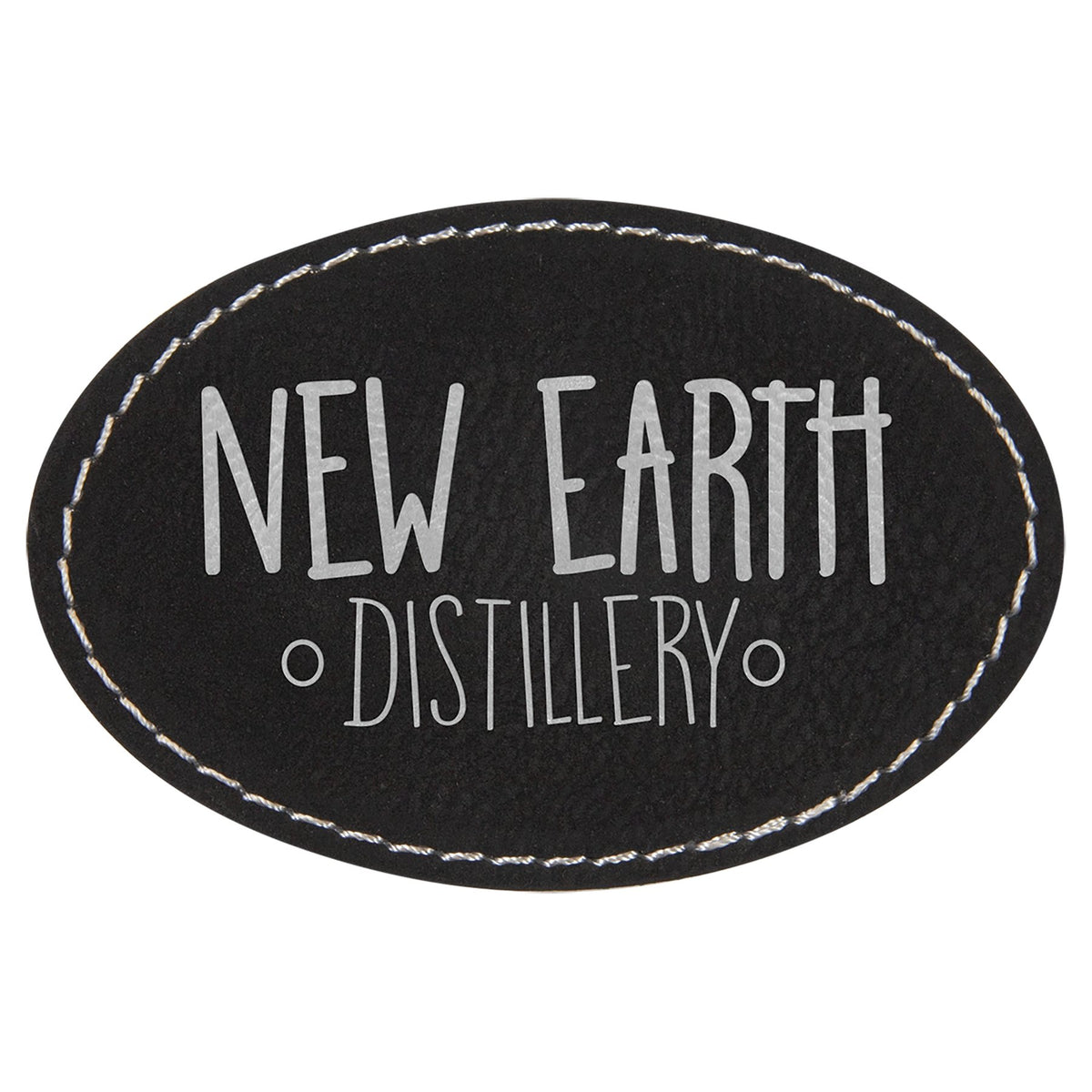 Engraved Oval Leatherette Patch with Kota Pro Adhesive - Black/Silver / 3 x 2 in