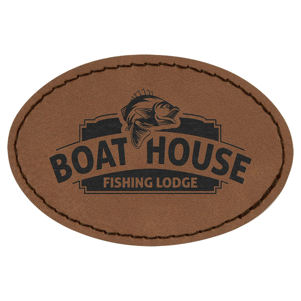 Engraved Oval Leatherette Patch with Kota Pro Adhesive - Dark Brown / 3 x 2 in