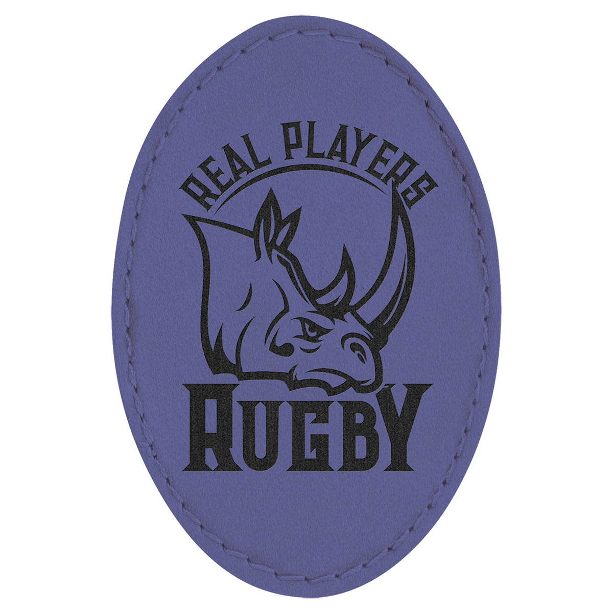 Engraved Oval Leatherette Patch with Kota Pro Adhesive - Purple / 3 x 2 in
