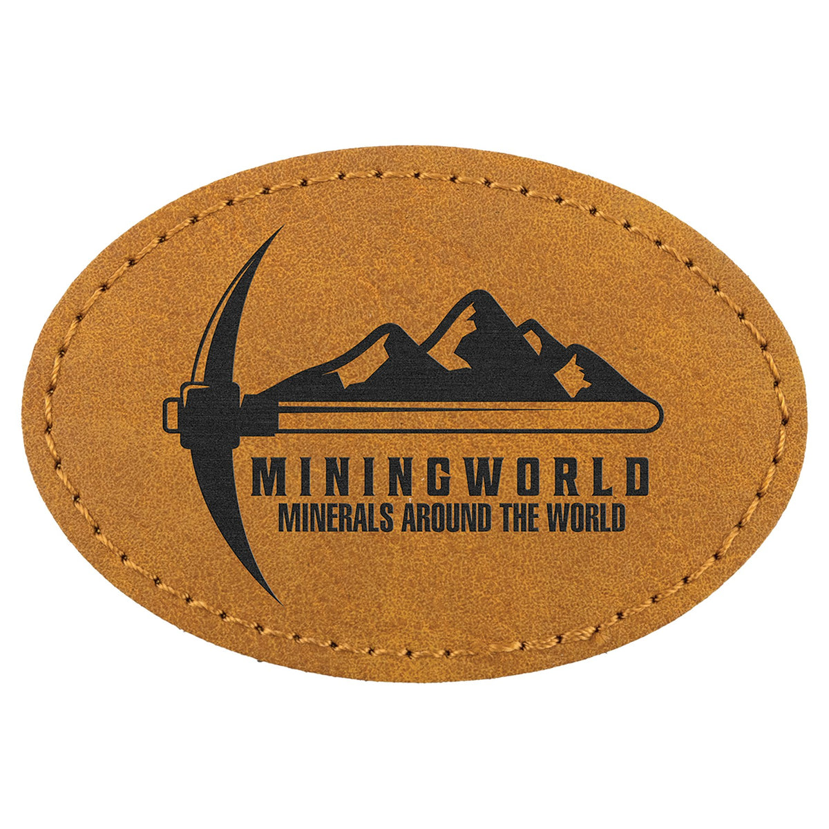 Engraved Creekside Oval Leatherette Patch with Kota Pro Adhesive - Light Brown / 3 x 2 in