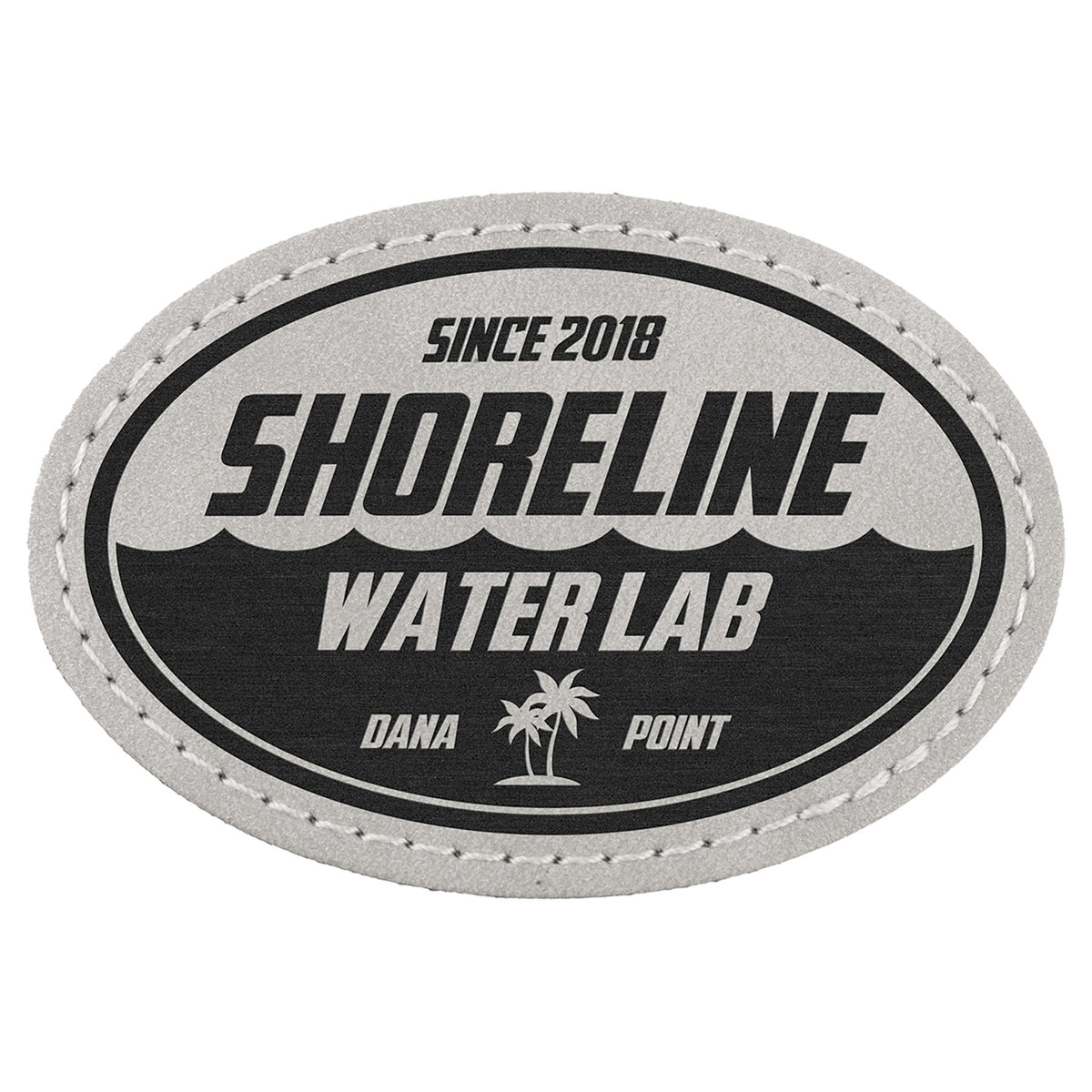 Engraved Creekside Oval Leatherette Patch with Kota Pro Adhesive - Light Gray / 3 x 2 in