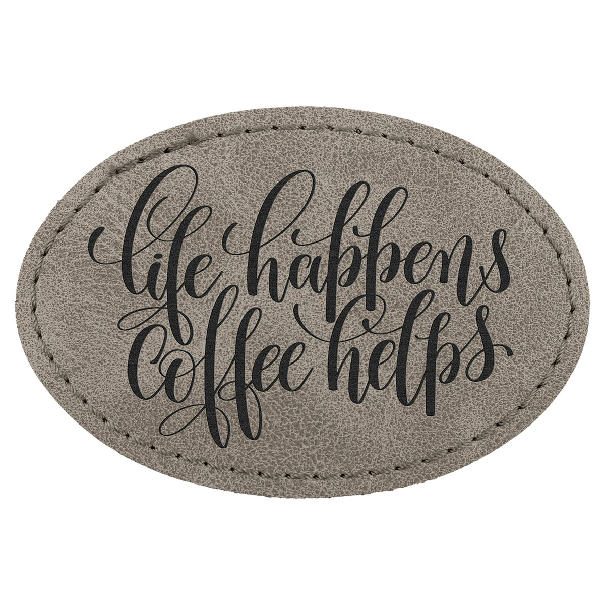 Engraved Creekside Oval Leatherette Patch with Kota Pro Adhesive - Gray / 3 x 2 in