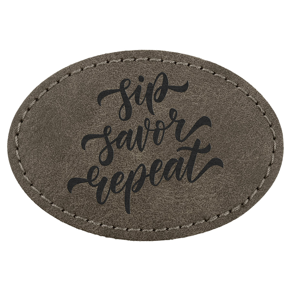 Engraved Creekside Oval Leatherette Patch with Kota Pro Adhesive - Dark Gray / 3 x 2 in