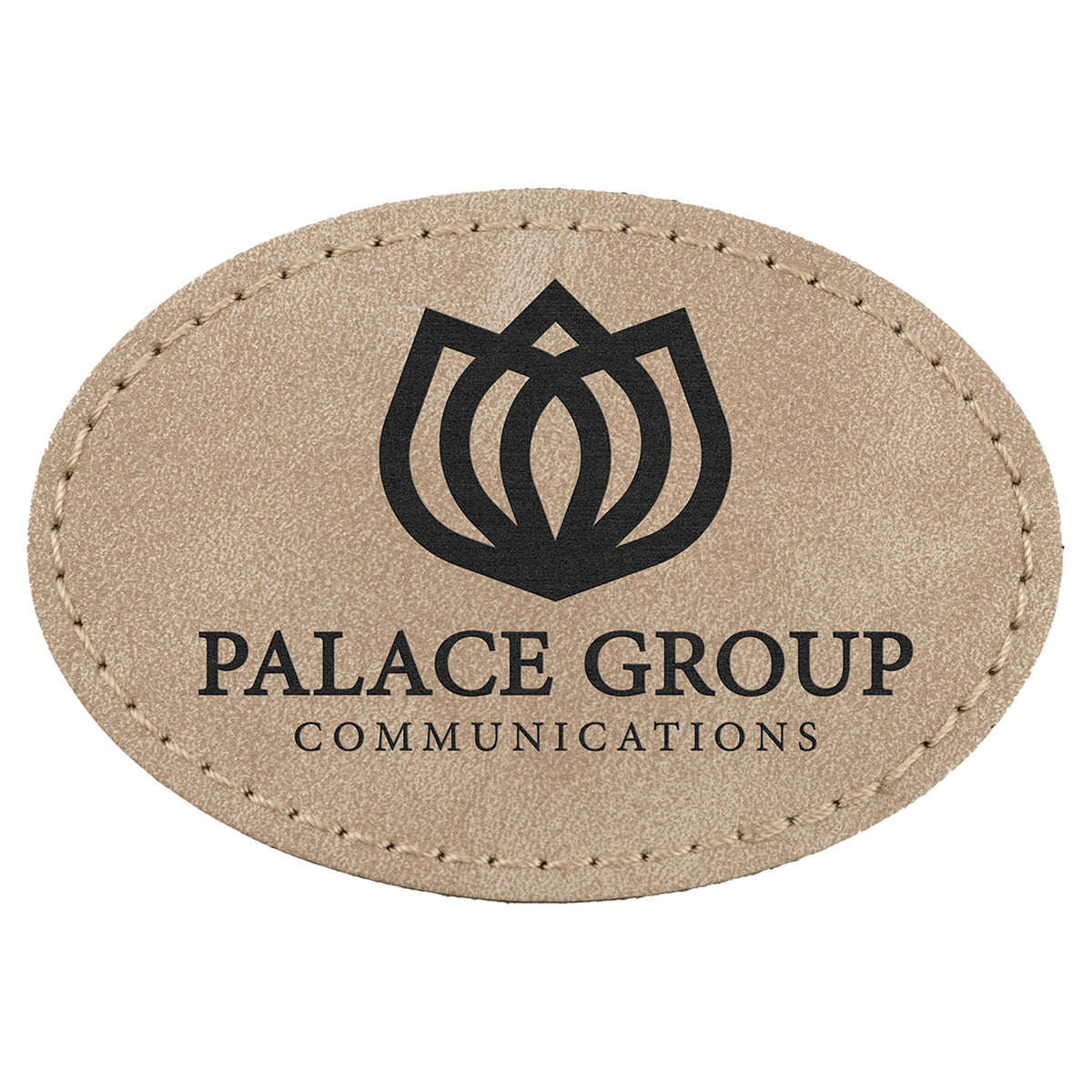 Engraved Creekside Oval Leatherette Patch with Kota Pro Adhesive - Light Tan / 3 x 2 in