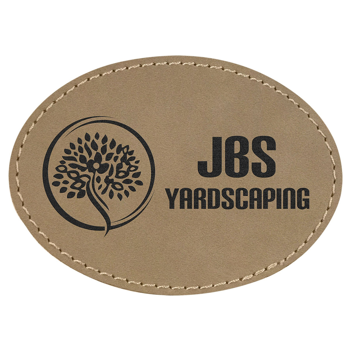 Engraved Oval Leatherette Patch with Adhesive - Light Brown / 3 1/2 x 2 1/2 in