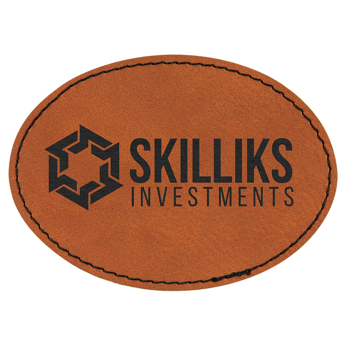 Engraved Oval Leatherette Patch with Adhesive - Rawhide / 3 1/2 x 2 1/2 in