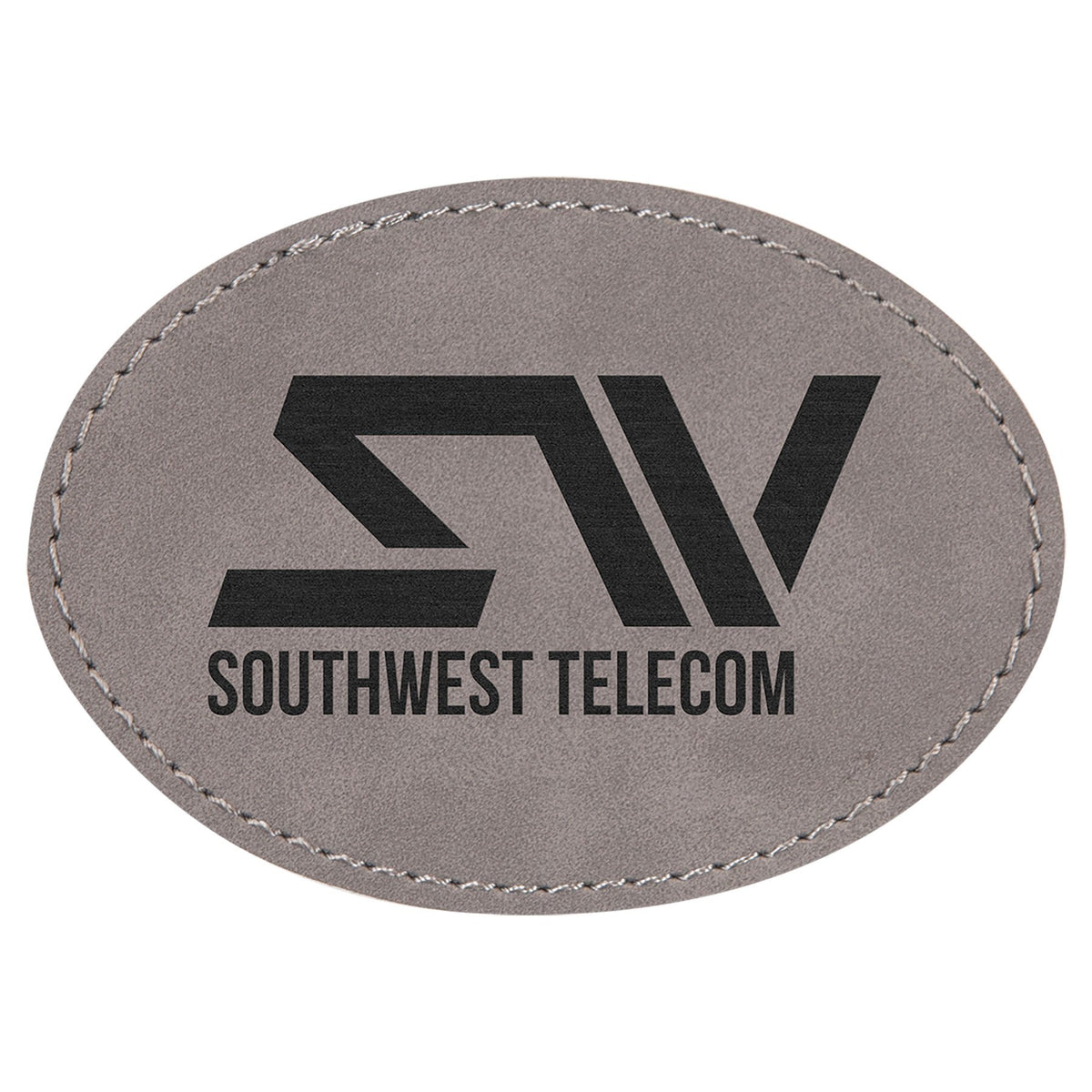 Engraved Oval Leatherette Patch with Adhesive - Gray / 3 1/2 x 2 1/2 in