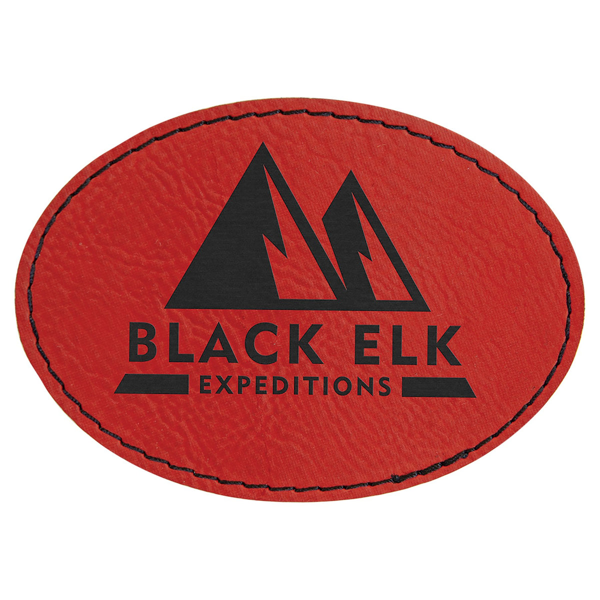 Engraved Oval Leatherette Patch with Adhesive - Red / 3 1/2 x 2 1/2 in