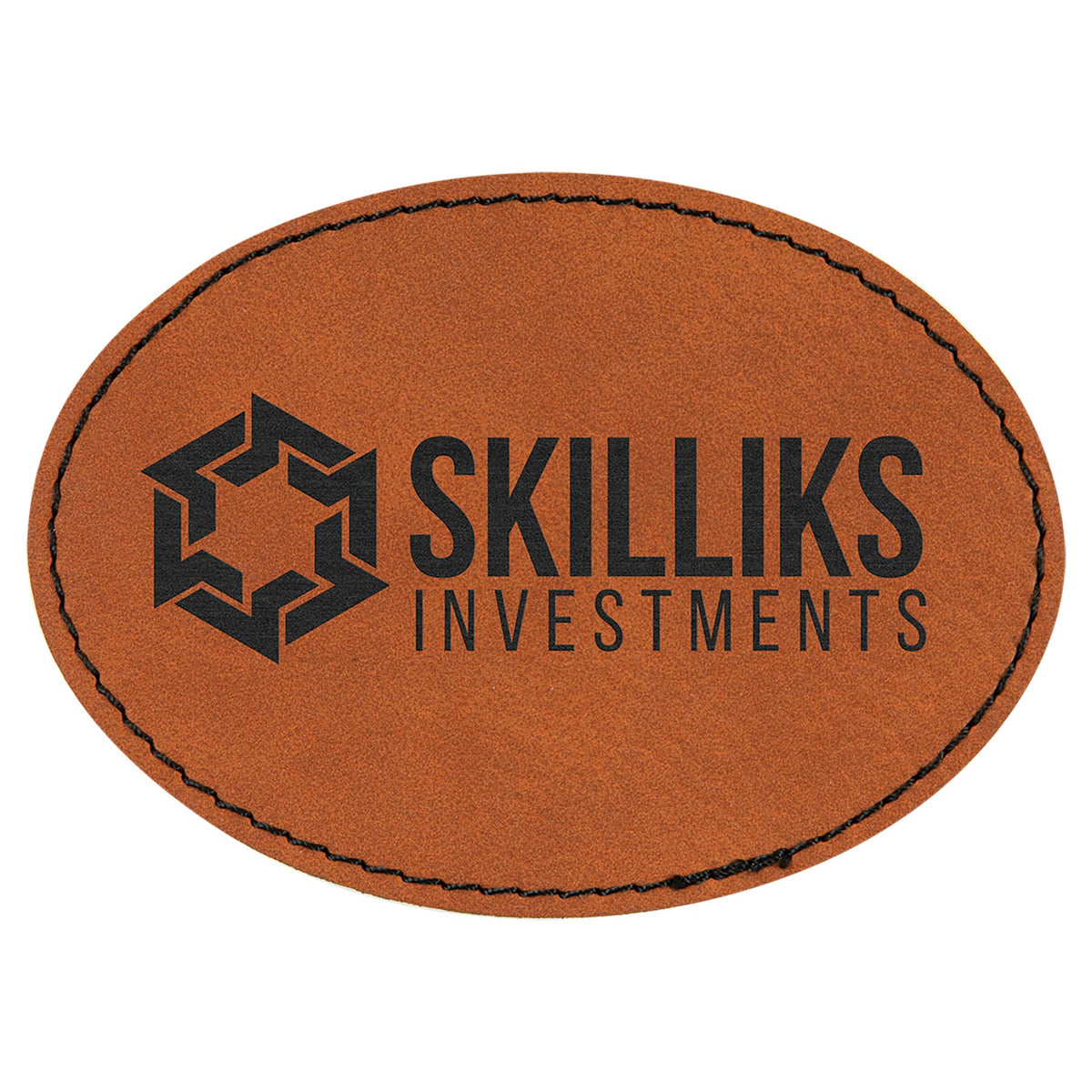Engraved Oval Leatherette Patch with Kota Pro Adhesive - Rawhide / 3 1/2 x 2 1/2 in
