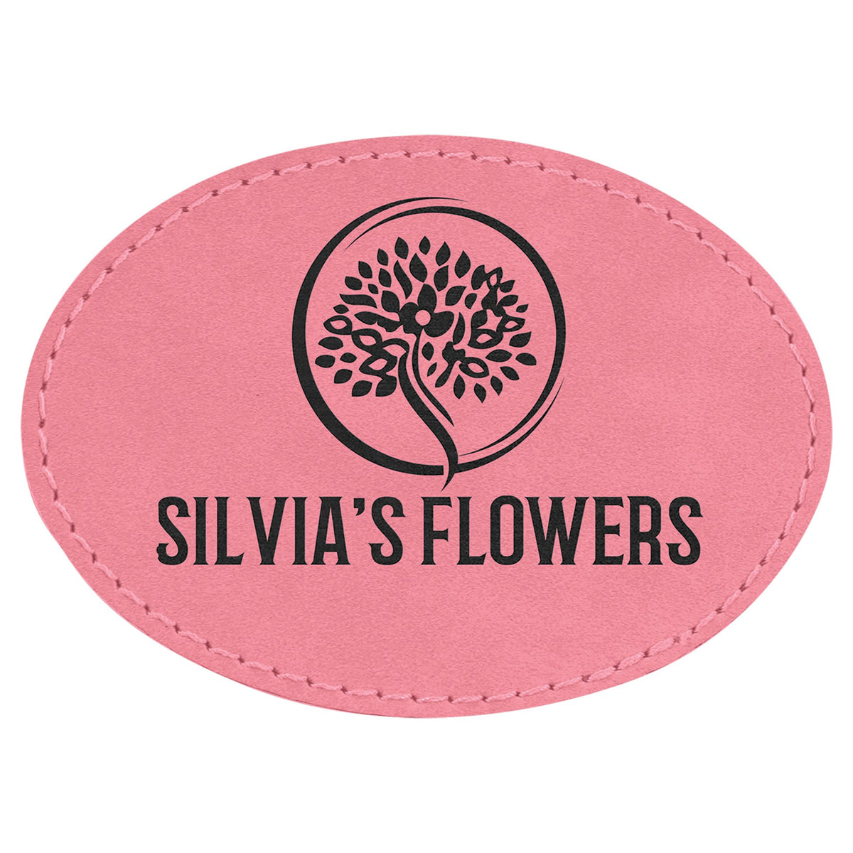 Engraved Oval Leatherette Patch with Kota Pro Adhesive - Pink / 3 1/2 x 2 1/2 in