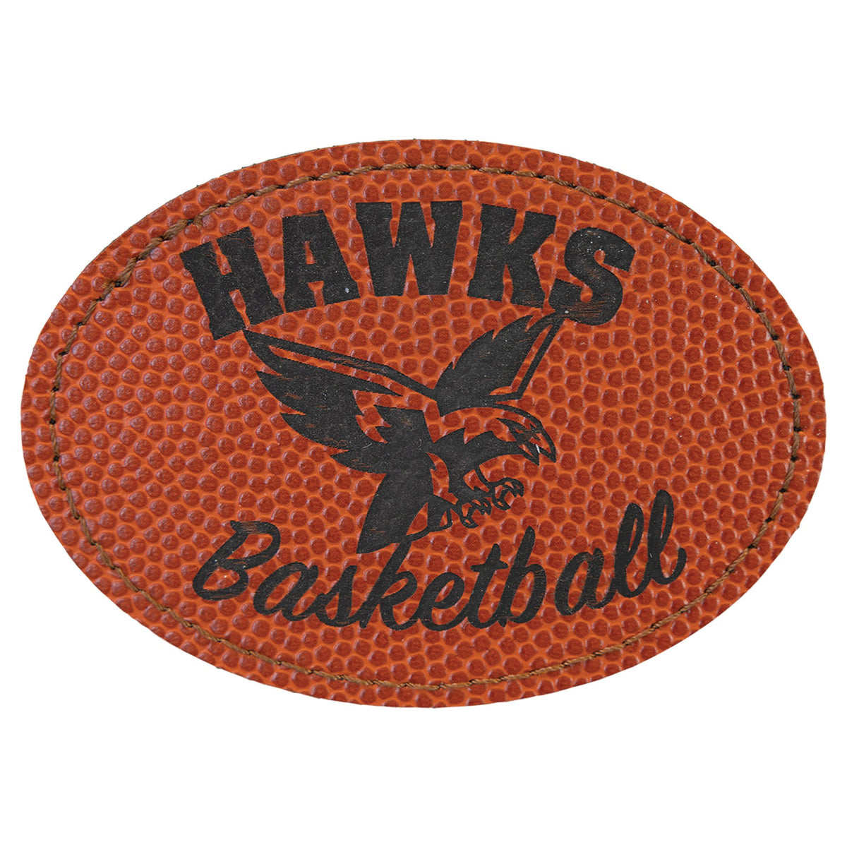 Engraved Basketball Oval Leatherette Patch with Kota Pro Adhesive - 3 1/2 x 2 1/2 in
