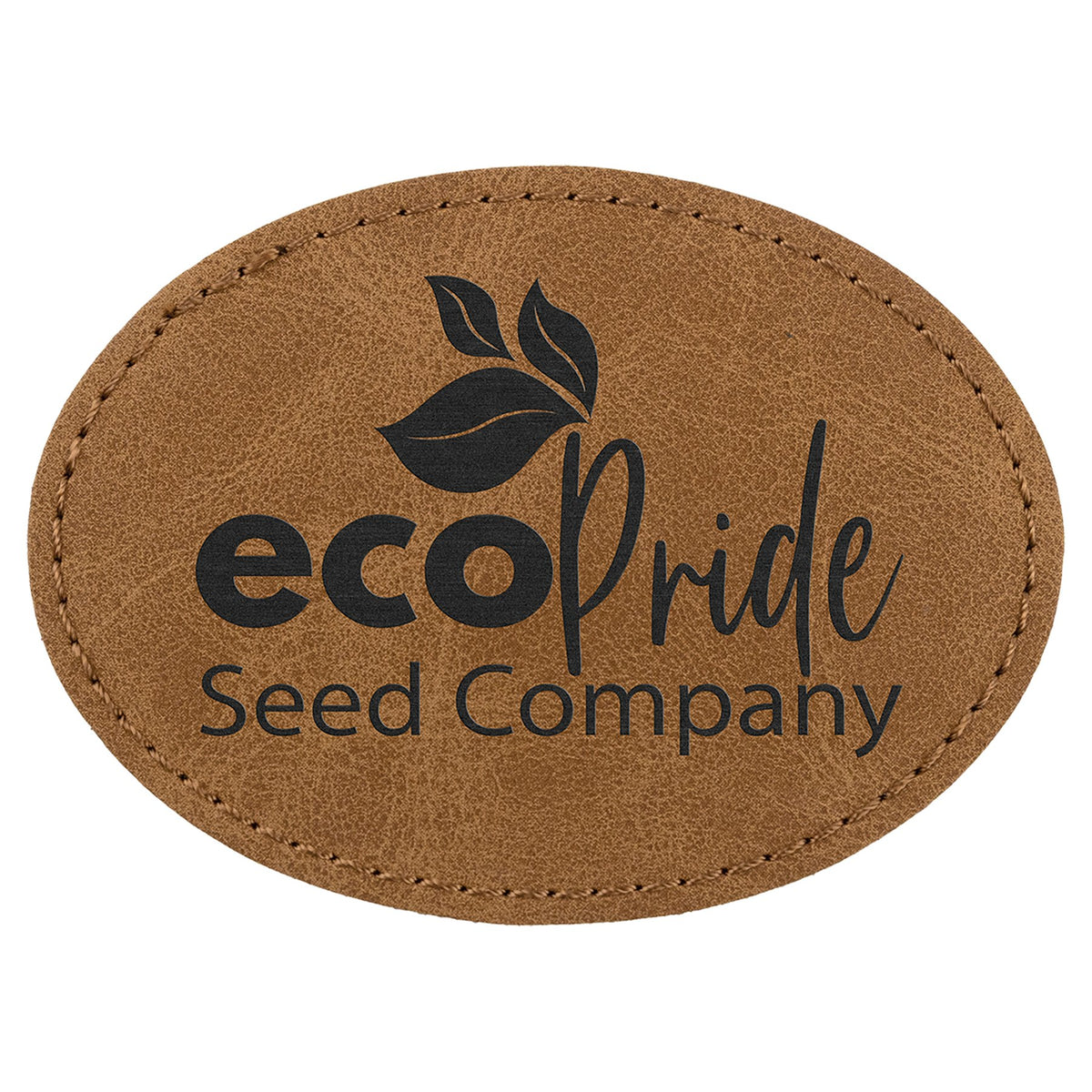 Engraved Creekside Oval Leatherette Patch with Kota Pro Adhesive - Medium Brown / 3 1/2 x 2 1/2 in
