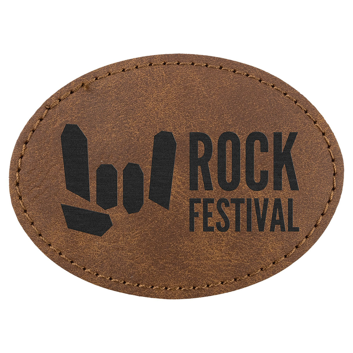 Engraved Creekside Oval Leatherette Patch with Kota Pro Adhesive - Dark Brown / 3 1/2 x 2 1/2 in