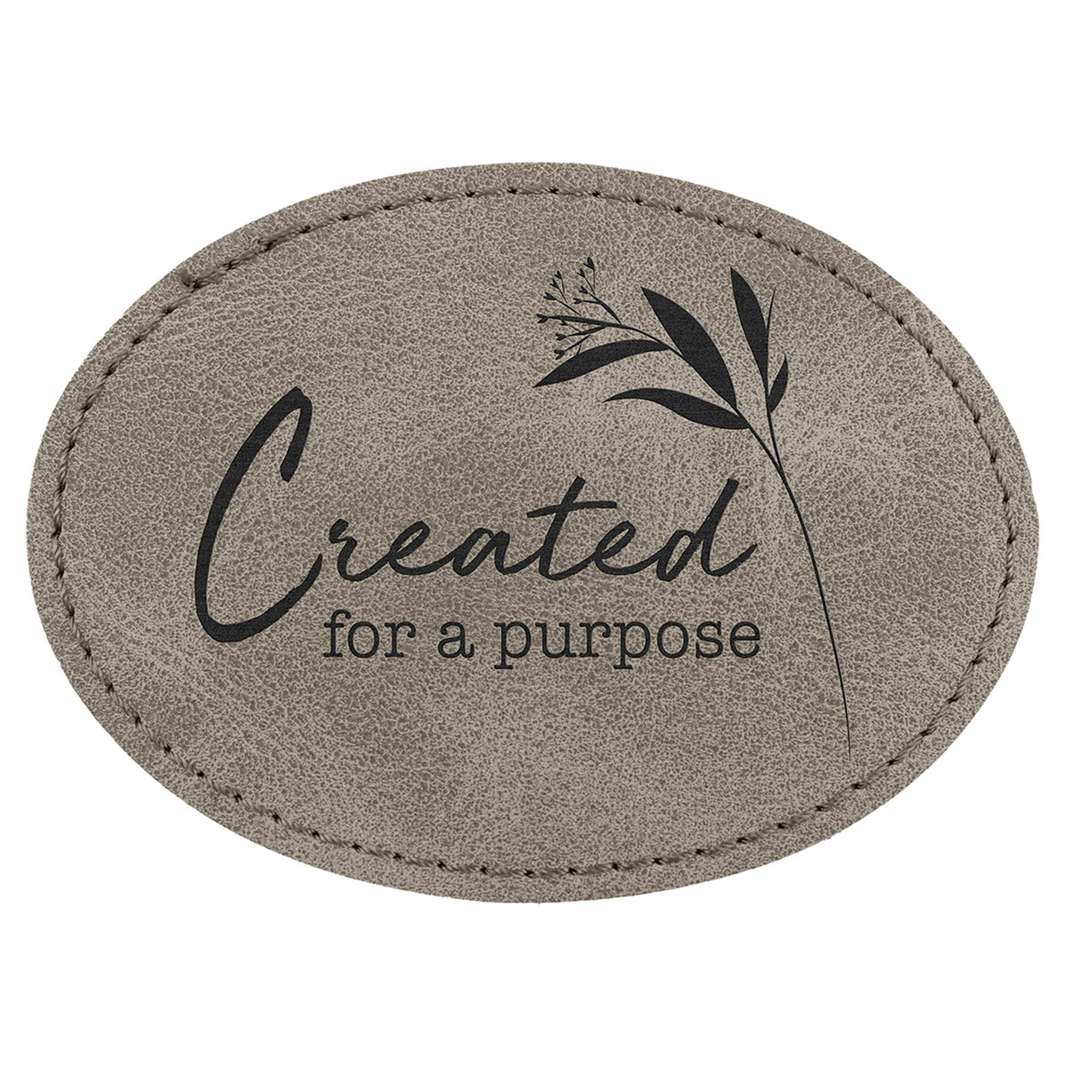 Engraved Creekside Oval Leatherette Patch with Kota Pro Adhesive - Gray / 3 1/2 x 2 1/2 in