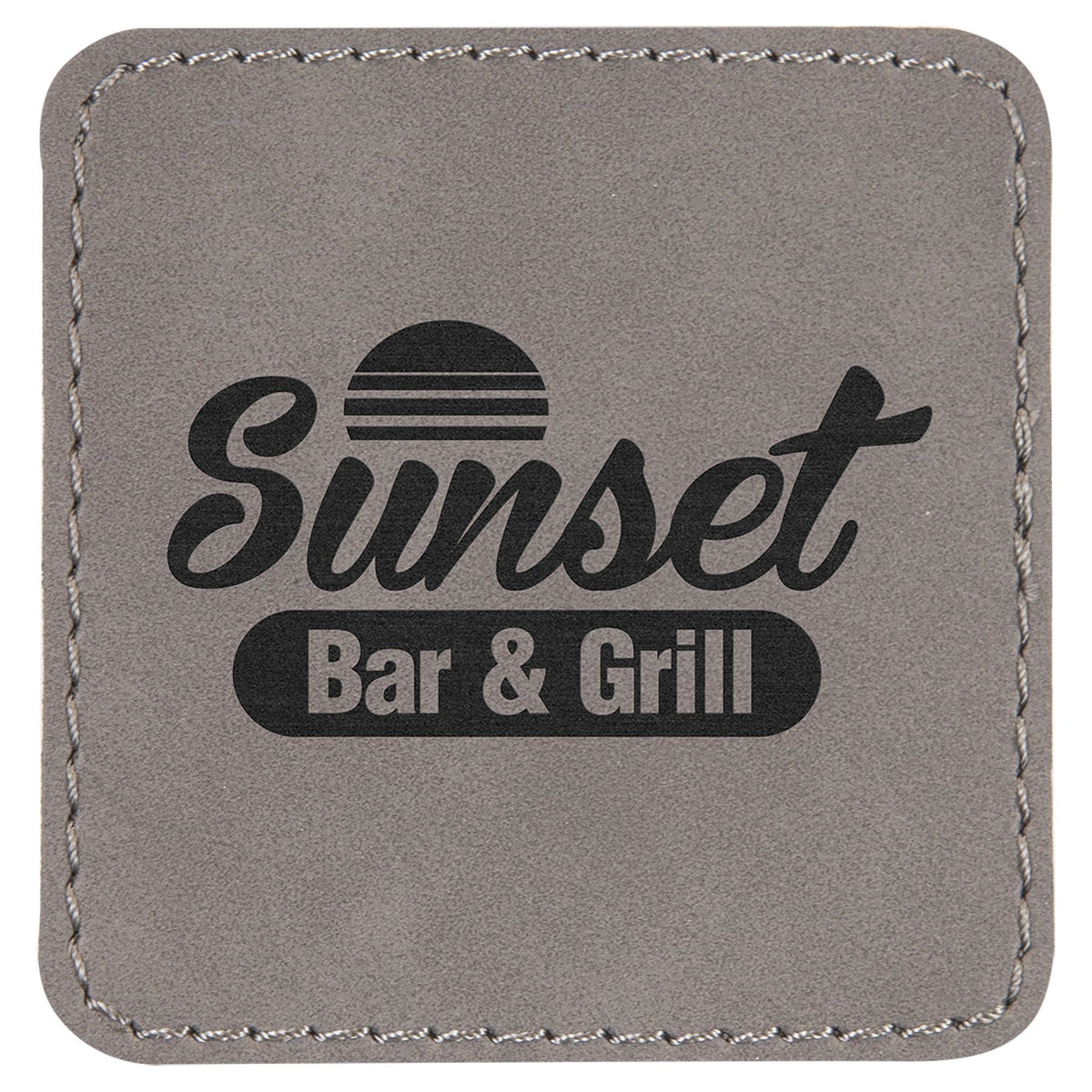 Engraved Square Leatherette Patch with Adhesive - Gray / 2 1/2 x 2 1/2 in