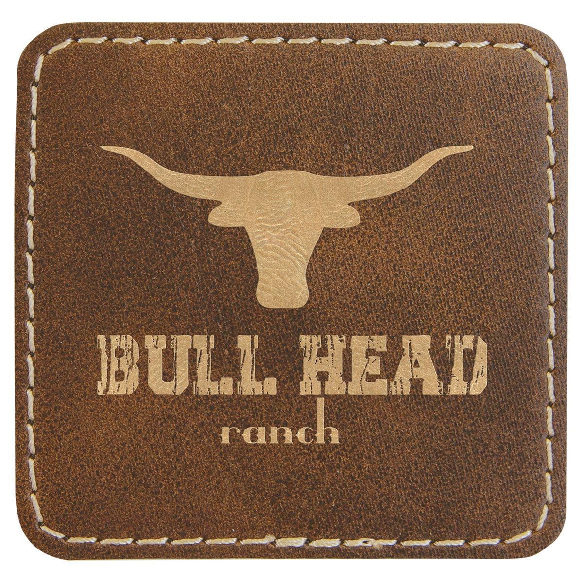 Engraved Square Leatherette Patch with Adhesive - Rustic/Gold / 2 1/2 x 2 1/2 in