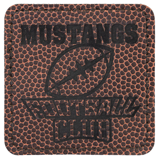 Engraved Football Square Leatherette Patch with Kota Pro Adhesive - 2 1/2 x 2 1/2 in