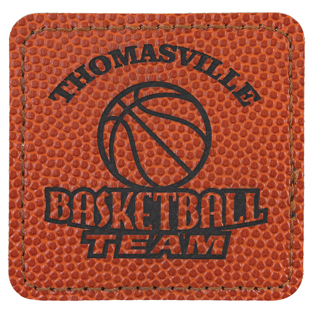 Engraved Basketball Square Leatherette Patch with Kota Pro Adhesive - 2 1/2 x 2 1/2 in